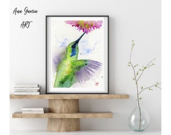 Hummingbird watercolor painting, hummingbird art painting, bird art painting, hummingbird gift art, birds watercolor painting, bird artwork