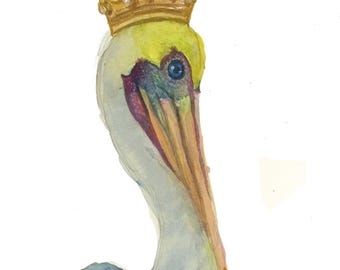 Stampa artistica ad acquerello di pellicano, dipinto di uccelli nautici, arredamento costiero, regalo per gli amanti degli uccelli da spiaggia, stampe artistiche da parete di pellicani, dipinto di pellicani