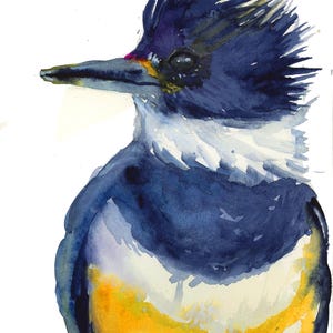 Kingfisher watercolor - kingfisher art, belted kingfisher, kingfisher watercolor, bird watercolor, bird decor, kingfisher decor, nature art