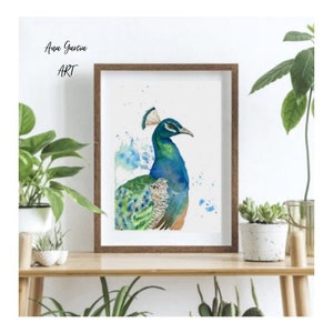 Peacock watercolor, peacock art print, peacock wall art, peacock painting, peacock gift, peacock decor, bird decor, peacock print, peacock l
