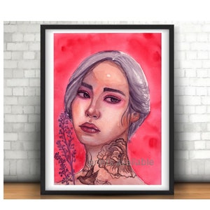 Watercolor portrait woman,expressionist portrait, art decor, woman wall art, artwork, watercolor art, prints art, woman painting, female art