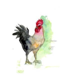 Rooster watercolor painting by Ana García, Rooster art print, Rooster art painting, Rooster artwork, rooster wall art, rooster gift art