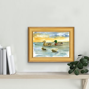 Duck Family Watercolor Painting / Mallard Duck painting, duck family painting, mallard family art, mallad ducks art, Duck family wall art,