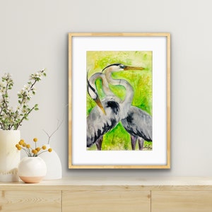 Blue Heron art, blue heron watercolor, Blue Heron painting, bird art, Blue heron original art, original painting blue heron, blue heron coup