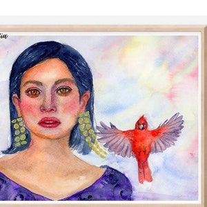 Watercolor painting cardinal bird, watercolor painting