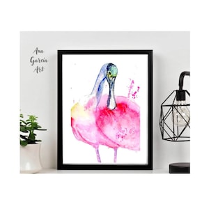 Roseate Spoonbill watercolor painting, Roseate spoonbill art, Bird watercolor painting,  Louisiana birds, Roseate Spoonbill art painting,