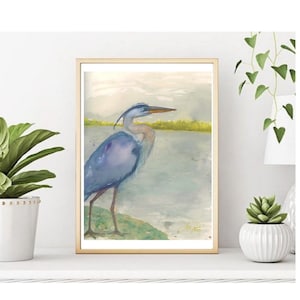 Blue Heron artwork, Blue Heron Art Print, Blue Heron painting, Blue Heron watercolor painting, bird painting, professional art prints.
