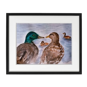Duck Family Watercolor Painting / Mallard Duck painting, duck family painting, mallard family art, mallad ducks art, Duck family wall art,