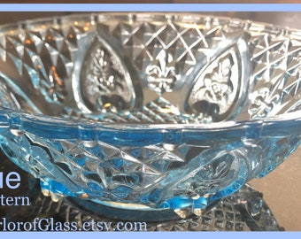 Vintage Blue Glass 7” Bowl - Rose Design