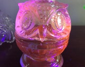 Aqua Glass Owl Fairy Lamp - Red under Blacklight