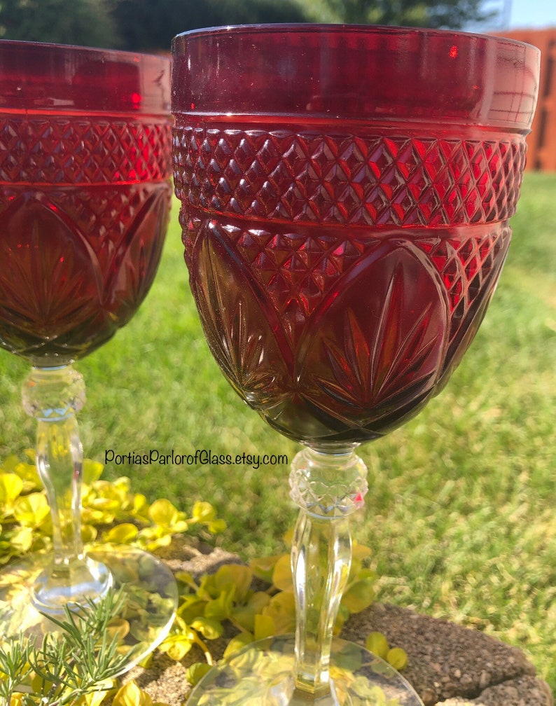 Vintage Set of Four Antique Ruby Glass Stemware Etsy