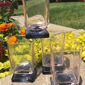 Set of 4 Cristal D’Arques Blue & Pink Crystal Cocktail Glass Set