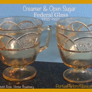 1930s Amber Depression Glass Creamer & Sugar