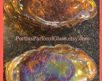 Amber or Marigold Carnival Glass Lily Pons Pickle Dish