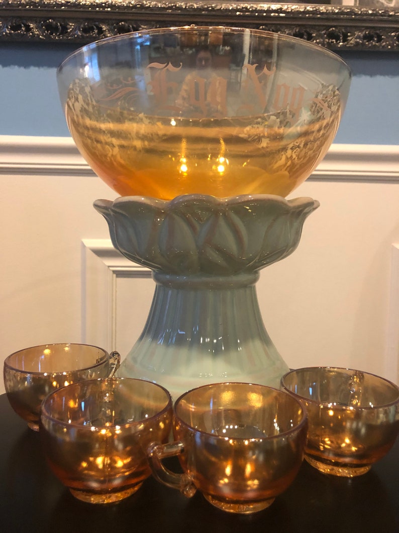 1950s Egg Nog Marigold Carnival Glass Punch Bowl & 4 Cups Etsy