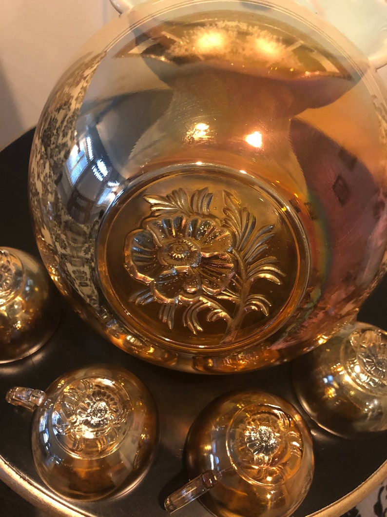 1950s Egg Nog Marigold Carnival Glass Punch Bowl & 4 Cups Etsy
