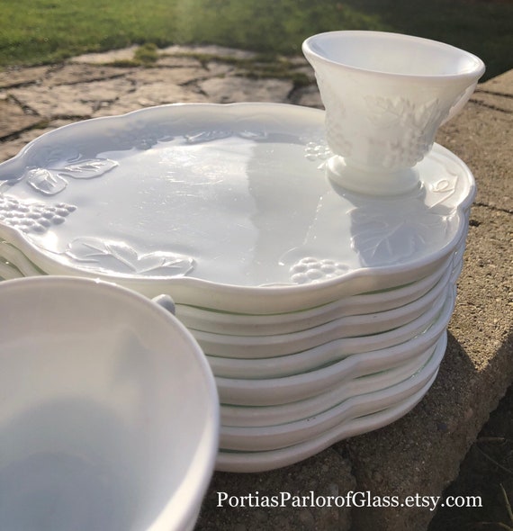 1960s “harvest Grape” Milk Glass Snack Set - Etsy