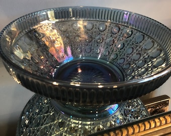 Large Windsor Blue Federal Glass Serving Bowl - Carnival Glass