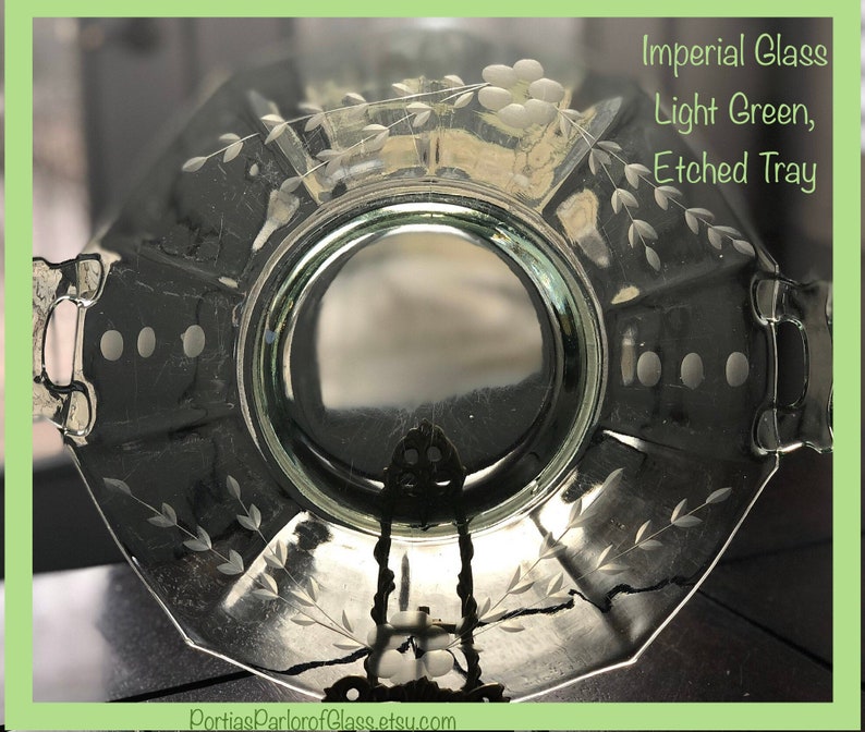 Imperial Glass Double Handled Green Glass Sandwich Plate