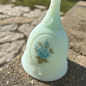 Blue Custard Glass “Blue Roses on Blue Satin” Bell