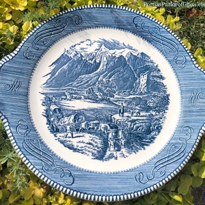 Currier & Ives Blue Cake Plate by Royal China