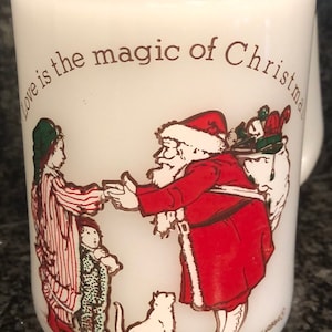 Vintage Christmas Holly Hobbie Milk Glass Mug