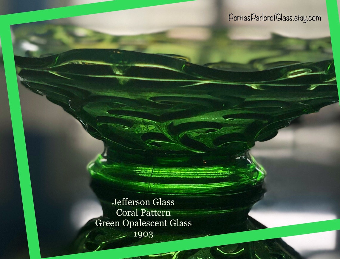 Green Opalescent Jefferson Glass Bowl Etsy