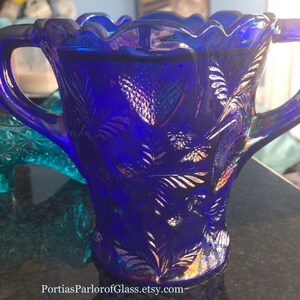 1920/30 Cobalt Blue Carnival Glass “Inverted Strawberry” Celery Vase image 3