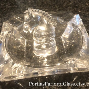 HTF Vintage Heisey Glass “Puritan” Horse Head Ashtray