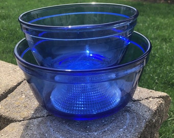 Anchor Hocking Cobalt Blue Mixing Bowl Set (2) - Etsy