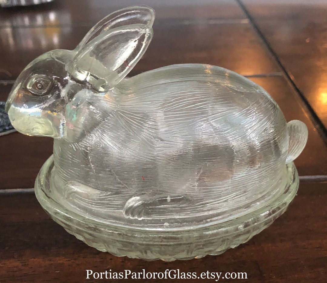 Vintage Clear Glass rabbit/bunny on a Nest Etsy