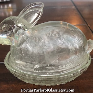 Vintage Clear Glass “Rabbit/Bunny on a Nest”
