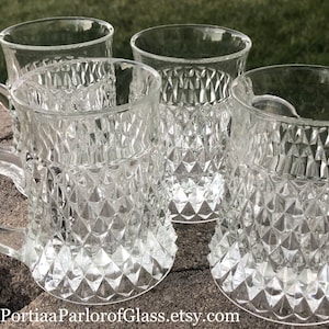 Set of Four (4) Diamond Point Glass Mugs