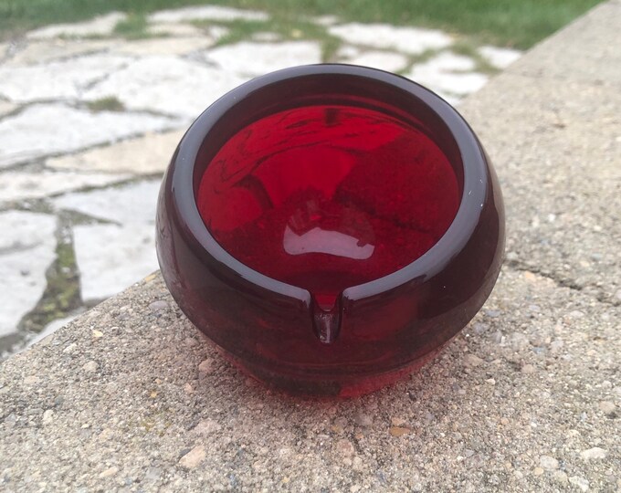 Large Red Glass Orb Ashtray Etsy
