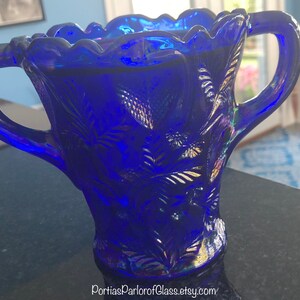 1920/30 Cobalt Blue Carnival Glass “Inverted Strawberry” Celery Vase image 4