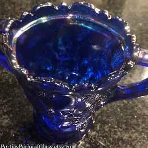1920/30 Cobalt Blue Carnival Glass “Inverted Strawberry” Celery Vase image 9