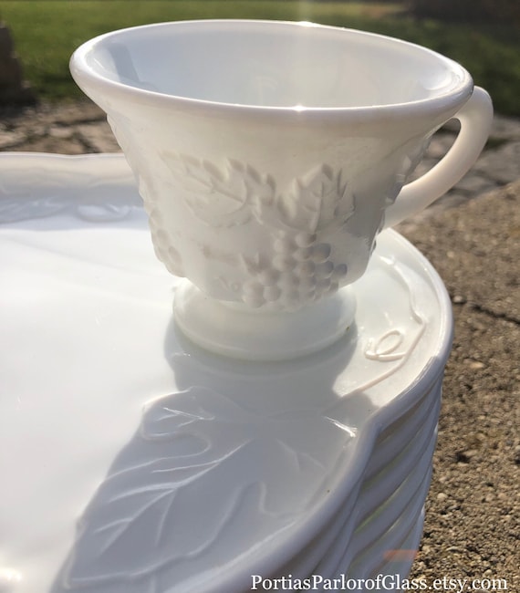1960s “harvest Grape” Milk Glass Snack Set - Etsy
