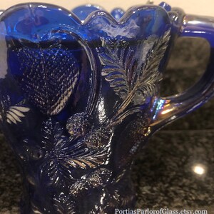 1920/30 Cobalt Blue Carnival Glass “Inverted Strawberry” Celery Vase image 5