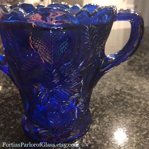 1920/30 Cobalt Blue Carnival Glass “Inverted Strawberry” Celery Vase image 7