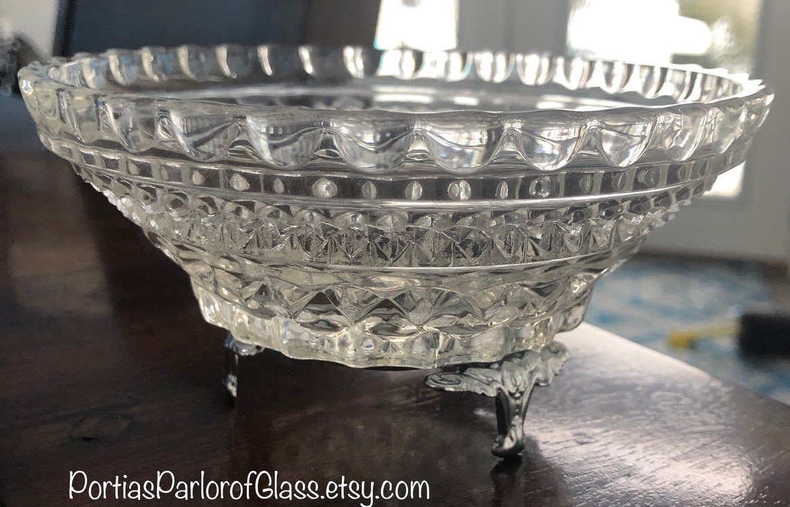 Wexford Clear Glass Decor Bowl With Metal Feet Etsy