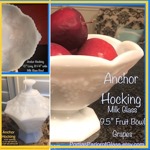 Anchor Hocking White Milk Glass - Grape Motif