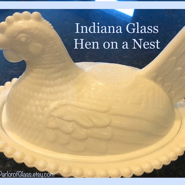 1940/50er Jahre große Indiana Glas - Glas Henne auf einem Nest Schale