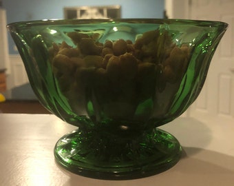 1960s Spearmint Green Pedestal Glass Candy Dish