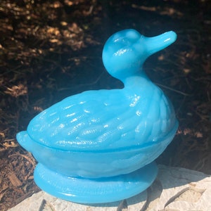 Vintage Portieux Vallerysthal “Swimming Duck” in Blue Glass