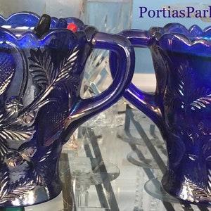 1920/30 Cobalt Blue Carnival Glass “Inverted Strawberry” Celery Vase image 1