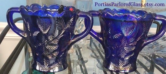 1920/30 Cobalt Blue Carnival Glass “Inverted Strawberry” Celery Vase