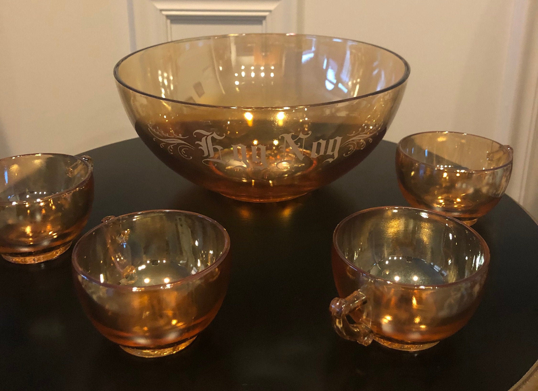 1950s Egg Nog Marigold Carnival Glass Punch Bowl & 4 Cups Etsy