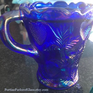 1920/30 Cobalt Blue Carnival Glass “Inverted Strawberry” Celery Vase image 10