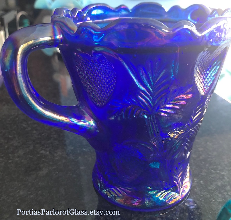 1920/30 Cobalt Blue Carnival Glass “Inverted Strawberry” Celery Vase image 10