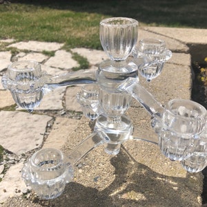Two “Cambridge Arm” Stackable Glass Candlestick Holders